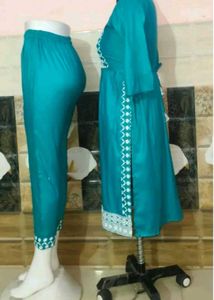 Teal Kurta Set with White Embroidery