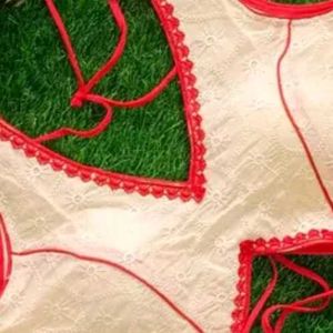 (New)Designer White Blouse with Red Trim