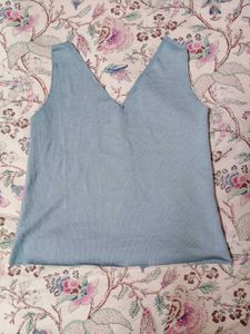 Light Blue V-Neck Sleeveless Top