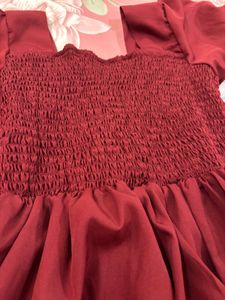 Burgundy Smocked Puff Sleeve Top