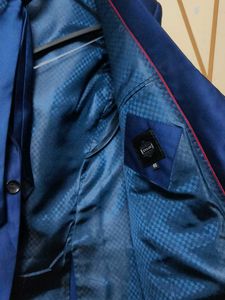 Men's Blue Suit with Tie and Pocket Square