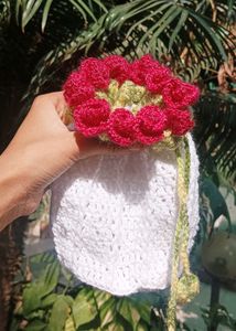 Handmade Crochet Flower Clutch Bag