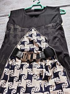 Elegant Black &amp; White Patterned Gown