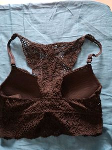 Brown Lace wired padded Bralette 32 c