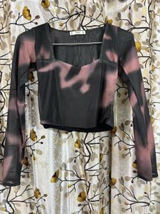 Sheer Black & Pink Tie-Dye Top