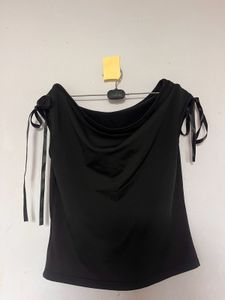 Chic Black Off-Shoulder Tie-Sleeve Top