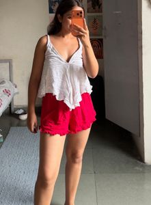 Comfy Red Shorts with White Top
