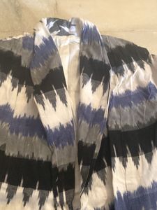 Ikat Print Blazer In White And Shades Of Blue