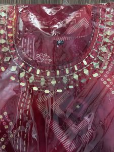 Maroon Kurta Set with Mirror Work