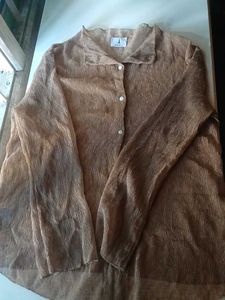 Sheer Textured Button-Up Blouse