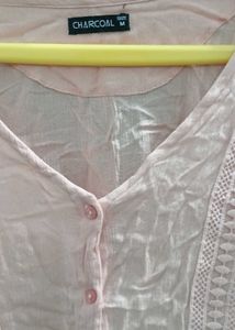 Pink Ruffle V-Neck Blouse