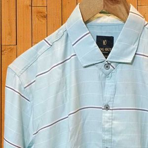Men's Light Blue Striped Casual Shirt