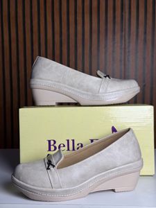 Elegant Beige Loafer Wedge Shoe