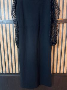 Black Dress with Sheer Polka Dot Sleeves