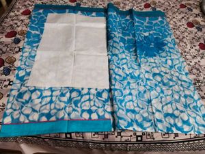 Pure Cotton Supernet White and Blue Saree🩵🤍