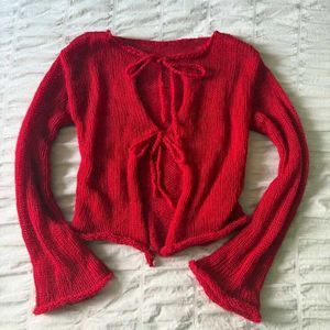 Chic Red Tie-Front Knit Top