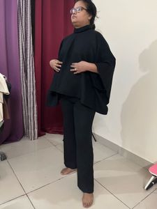 Black Cape &amp; Pant woolen cord set