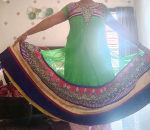 Green Embroidered Anarkali