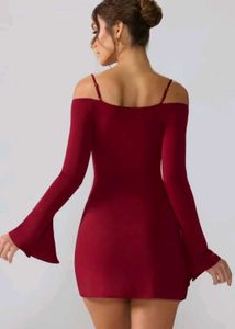 Women's Maroon Long Sleeve Tie-Front Mini Dress