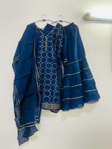 Navy Blue & Gold Sharara Suit