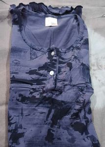 Blue Floral Print Sleeveless Kurta