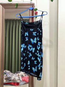 Sheer Butterfly Print Mini Bodycon Dress
