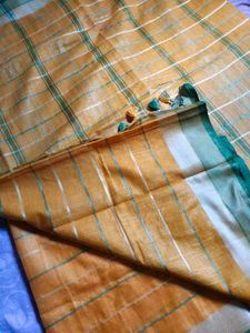 Elegant Orange Checked Saree