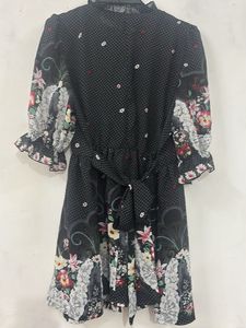 Chic sheer Black Floral Print Dress