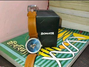 Sonata Watch - Blue Dial with Brown Strap