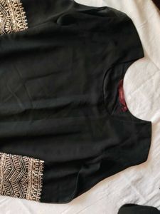 Embroidered Black Palazzo Pants