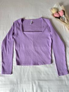 Lavender Ribbed Square Neck Top