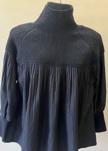 Elegant Black Funnel Neck Top