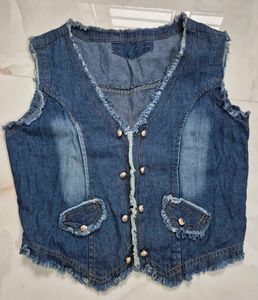 Denim Vest with Frayed Edges