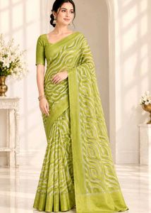 Lime Green Saree with White Swirl Pattern