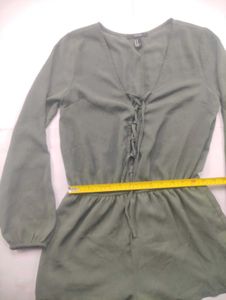 Women's Green Lace-Up Romper