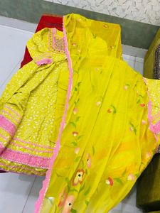 Yellow Floral Kurta Set with Dupatta