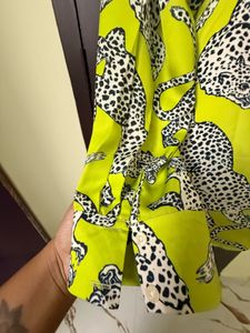 Lime Green Leopard Print Button-Up Shirt