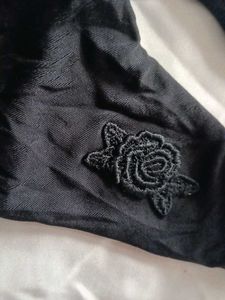 Black Thong with Rose Detail