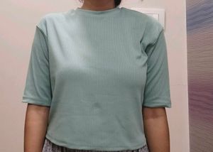 Trendy Ribbed Mint Green Top