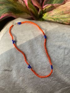 Orange And Blue Small Beads Mala