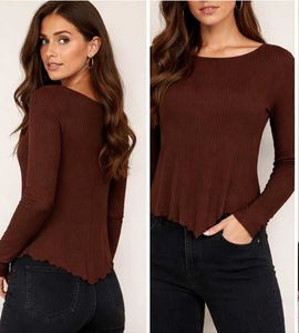 Ribbed Brown Long Sleeve Top