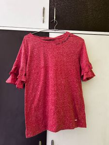 Red Ruffle Sleeve Top
