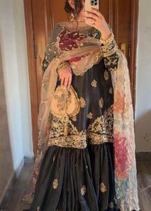 Embroidered Black Kurta Set with Dupatta