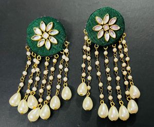 Fancy Fabric Party Wear Long Size Earrings