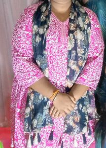 Vibrant Pink Kurta Set with Scarf