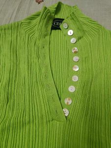 Lime Green Ribbed Button-Up Vest Top