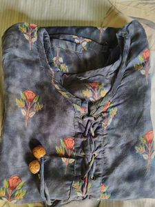 Gray Floral Print Kurta