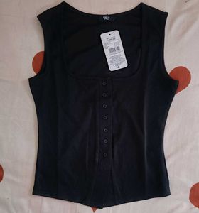 Chic Black Button-Up Ribbed Tank Top