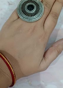 Chic Silver Hoop Earrings &amp; Statement Ring Set