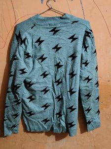 Grey Lightning Print Zipper Sweater